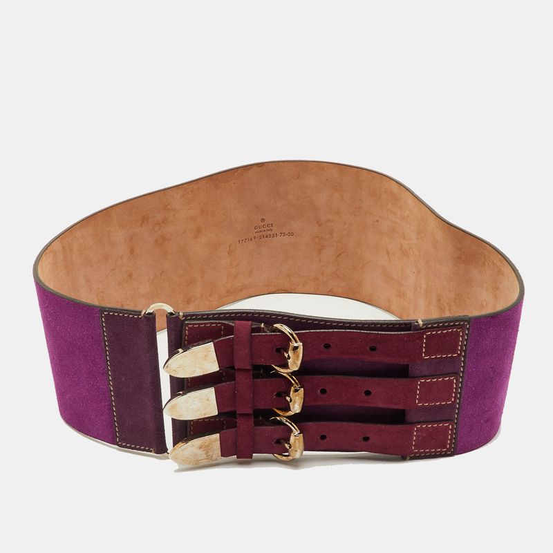 Gucci Purple/Maroon Suede Buckle Detail Waist Belt 75cm